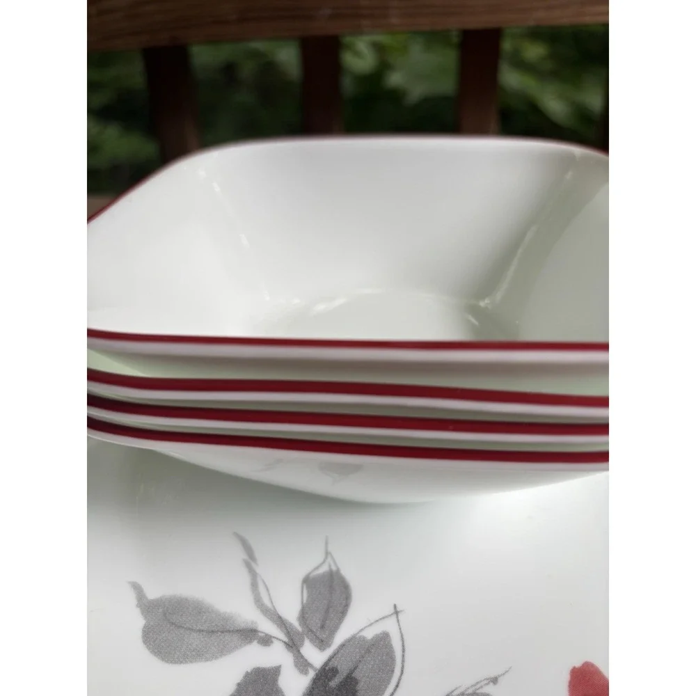 Corelle Kyoto Leaves 15 Pc Square Set 3 Dinner Plates 4 Luncheon 4 Bowls 4 Mugs